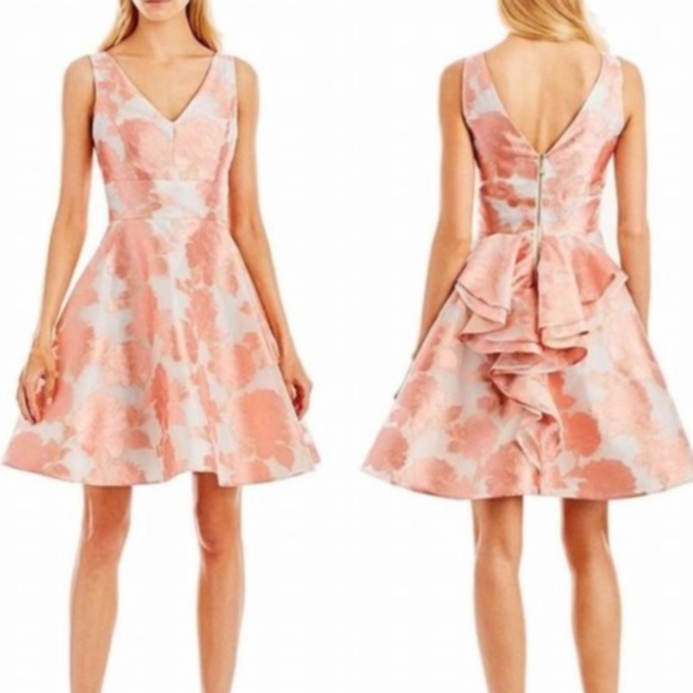 Nicole Miller BLUE/GOLD Floral Cocktail Dress 2 - Picture 2 of 5